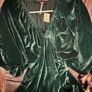 Free People Green Velvet Mini Dress